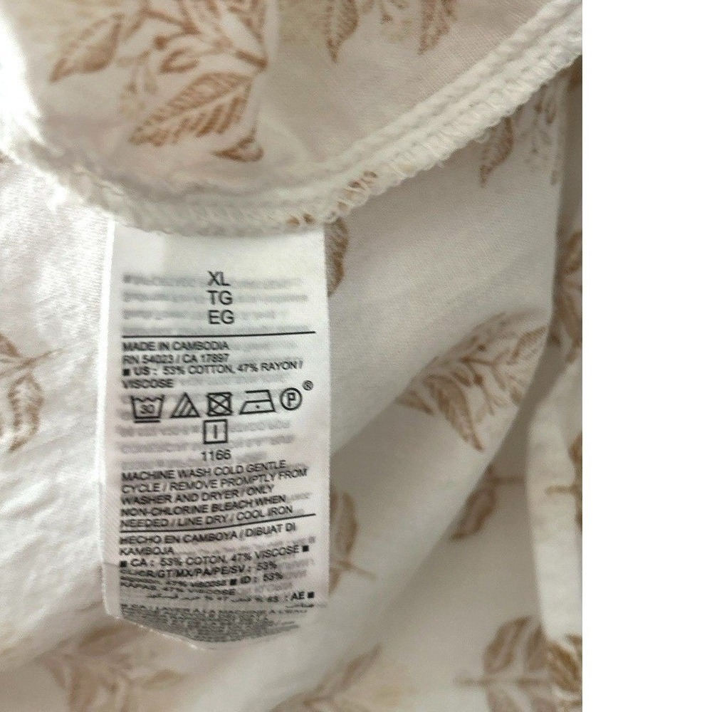 Old Navy Floral Block Stamp Peasant Top XL Puff Sleeve Tie Back Boho Cottage - Picture 6 of 6